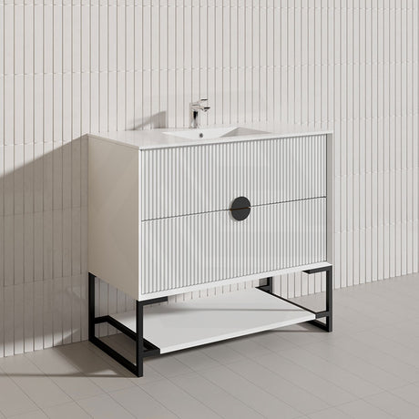 900mm Kingo Freestanding Plywood Vanity Linear Surface Single Bowl Cabinet ONLY for Bathroom Matt White/Black