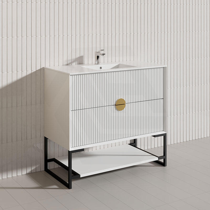 900mm Kingo Freestanding Plywood Vanity Linear Surface Single Bowl Cabinet ONLY for Bathroom Matt White/Black