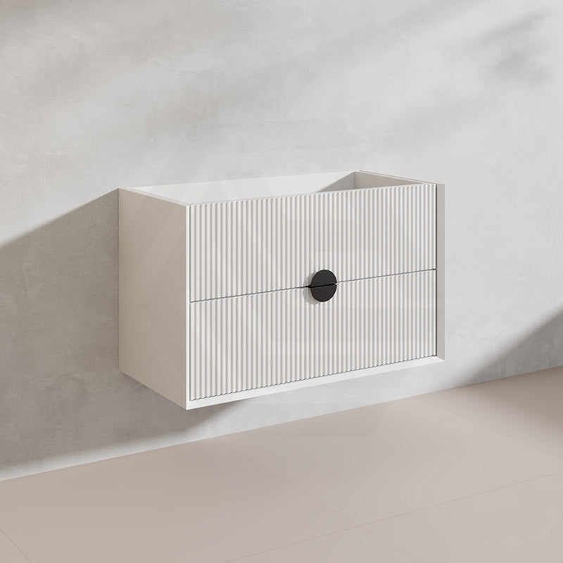 900mm Kingo Wall Hung Plywood Vanity Matt White/Black Linear Surface Finish Single Bowl Cabinet ONLY for Bathroom