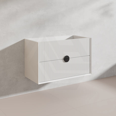 900mm Kingo Wall Hung Plywood Vanity Matt White/Black Linear Surface Finish Single Bowl Cabinet ONLY for Bathroom