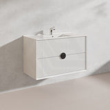 900mm Kingo Wall Hung Plywood Vanity Matt White/Black Linear Surface Finish Single Bowl Cabinet ONLY for Bathroom