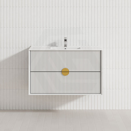 600-1800mm Kingo Wall Hung Plywood Vanity White Linear Surface Finish Single/Double Bowls Cabinet ONLY for Bathroom