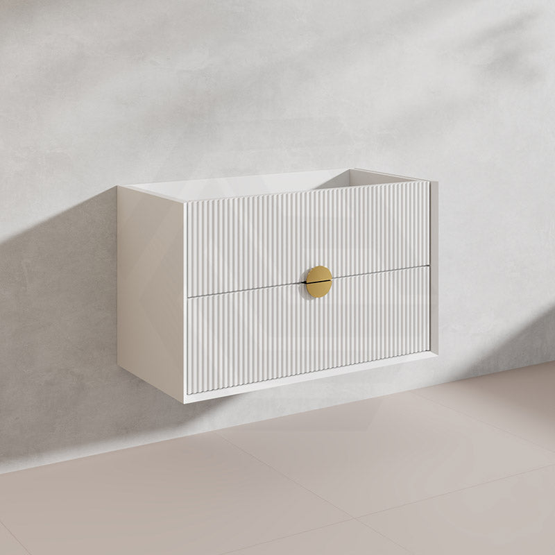 900mm Kingo Wall Hung Plywood Vanity Matt White/Black Linear Surface Finish Single Bowl Cabinet ONLY for Bathroom