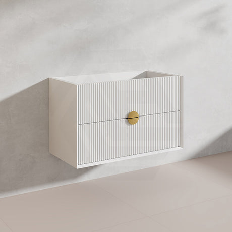 900mm Kingo Wall Hung Plywood Vanity Matt White/Black Linear Surface Finish Single Bowl Cabinet ONLY for Bathroom