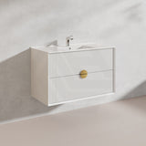 900mm Kingo Wall Hung Plywood Vanity Matt White/Black Linear Surface Finish Single Bowl Cabinet ONLY for Bathroom