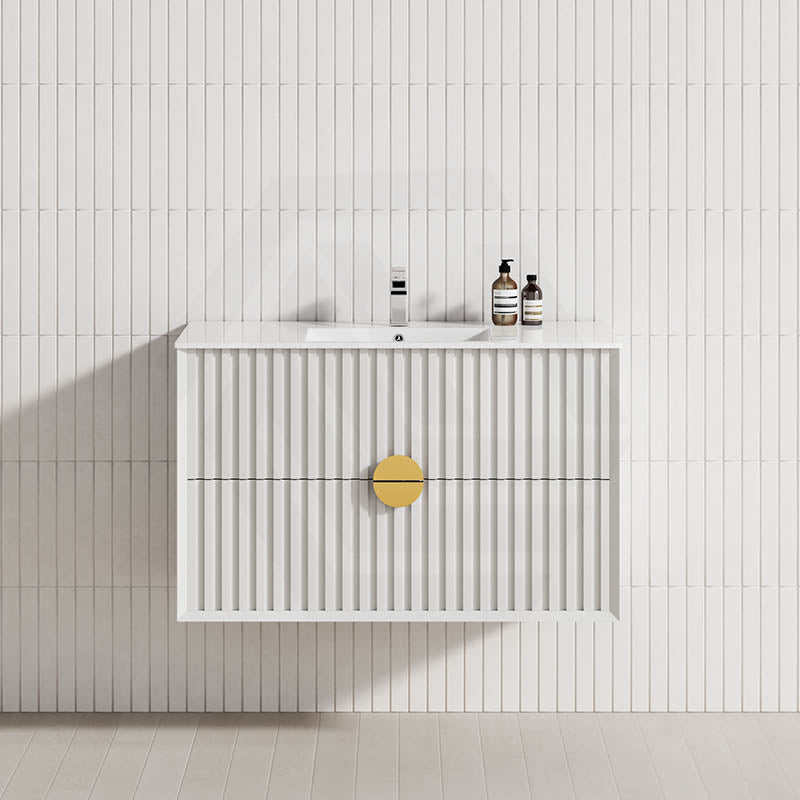 600-1800mm Kingo Wall Hung Plywood Vanity White Linear Surface Finish Single/Double Bowls Cabinet ONLY for Bathroom