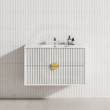 600-1800mm Kingo Wall Hung Plywood Vanity White Linear Surface Finish Single/Double Bowls Cabinet ONLY for Bathroom