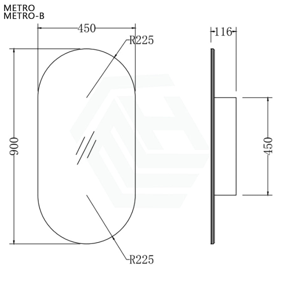 Metro 450x900mm Oval Plywood Wall Hung Shaving Cabinet Variant Colour Available