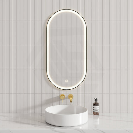 450X900Mm Metro Led Mirror Oval Matt Black Framed Touch Sensor Front Light For Bathroom Mirrors