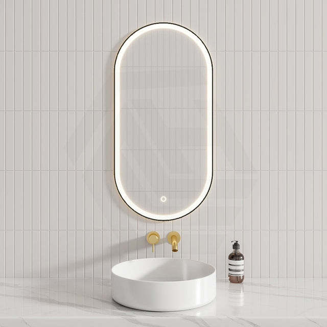 450X900Mm Metro Led Mirror Oval Matt Black Framed Touch Sensor Front Light For Bathroom Mirrors