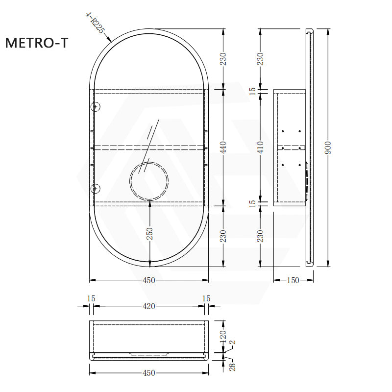 Metro 450x900mm Oval Plywood Wall Hung Shaving Cabinet Variant Colour Available