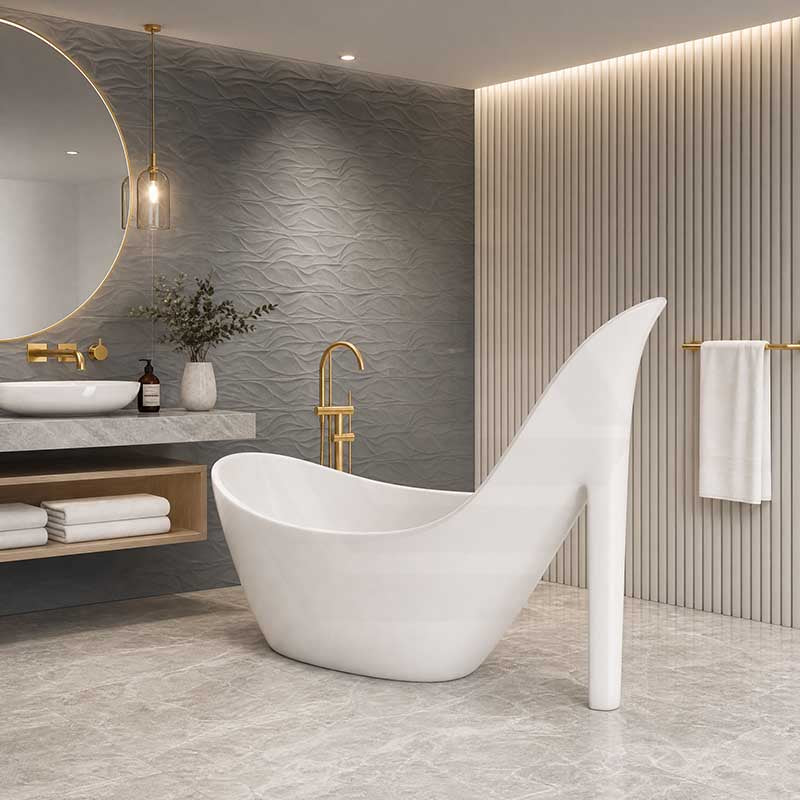 MILA High Heel Bathtub Freestanding Acrylic Bathtub NO Overflow 2000x800x1550mm - Gloss White