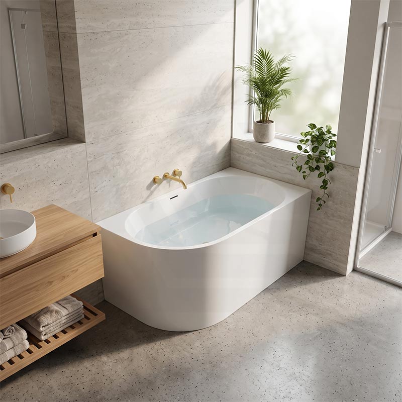Nerida Acrylic Right Corner Bathtub with Overflow 1400/1500mm - Gloss White