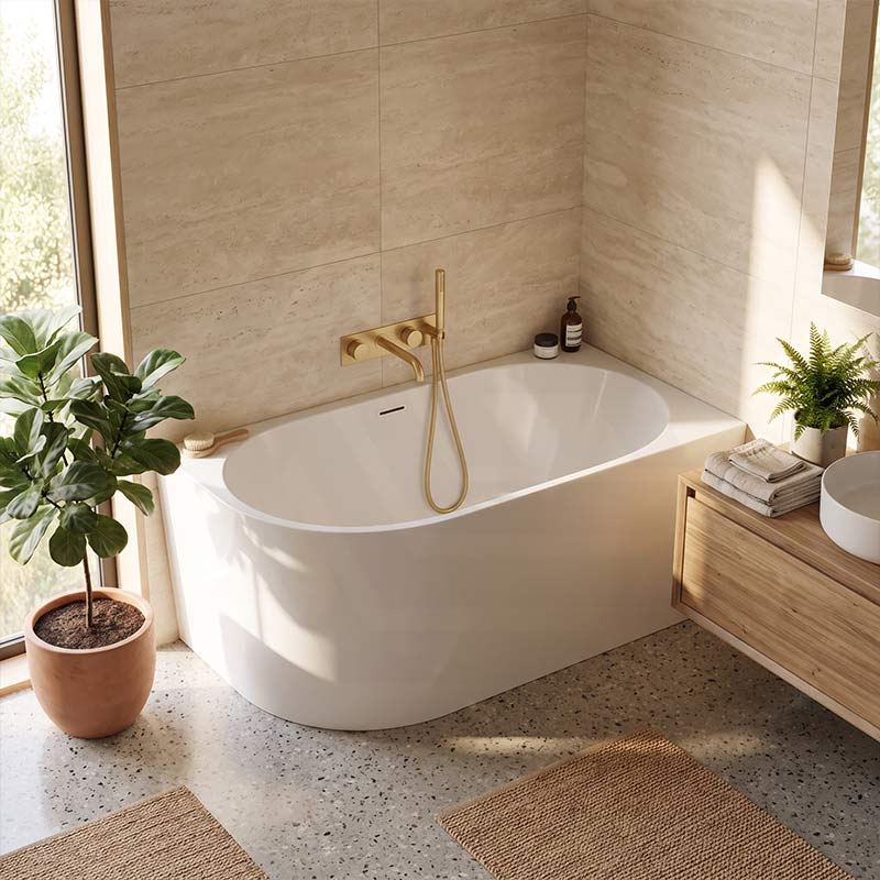 Nerida Acrylic Right Corner Bathtub with Overflow 1400/1500mm - Gloss White