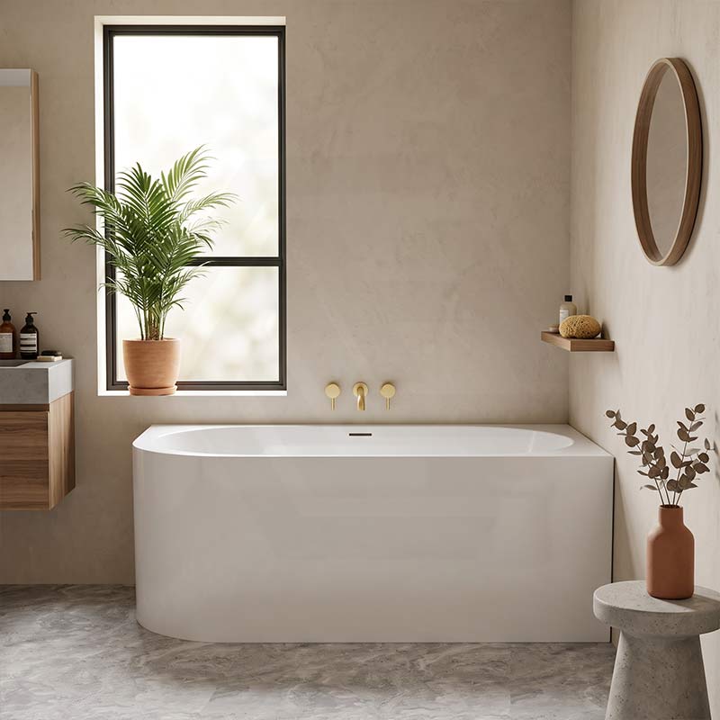 Nerida Acrylic Right Corner Bathtub with Overflow 1400/1500mm - Gloss White