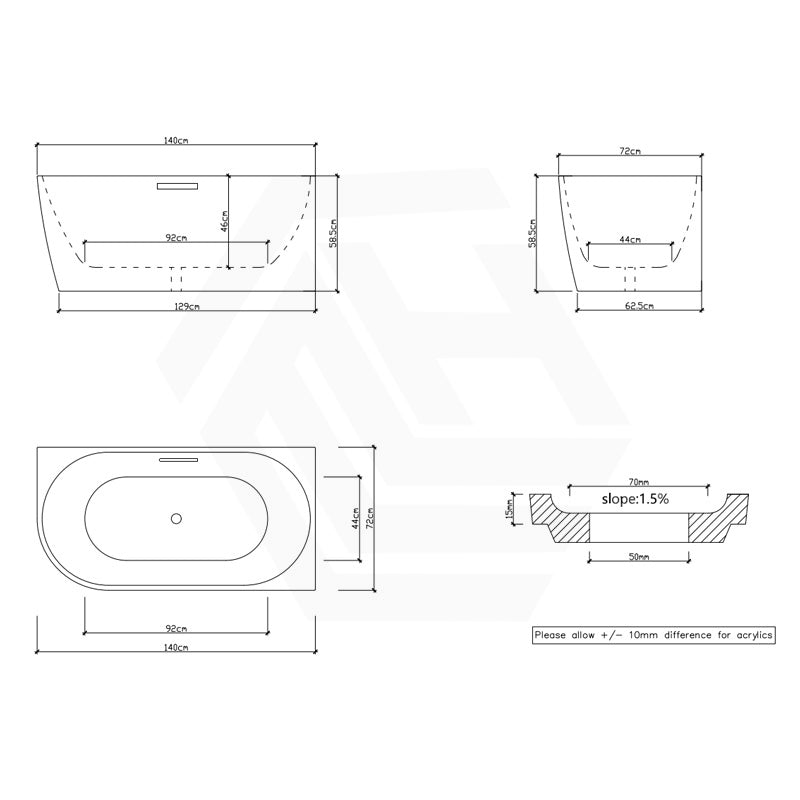 1300/1400/1485/1680mm Left / Right Corner Bathtub Acrylic Gloss / Matt White Overflow Available