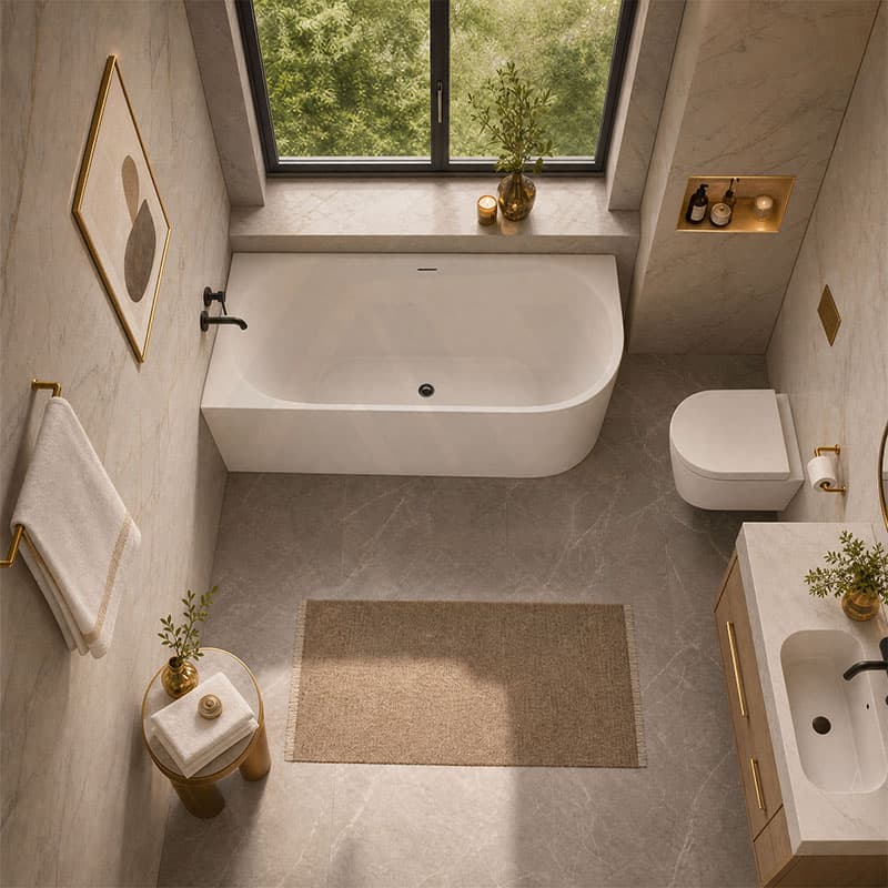 Acrylic Left/Right Corner Bathtub Overflow Available 1300/1400/1485/1680mm - Gloss/Matt White