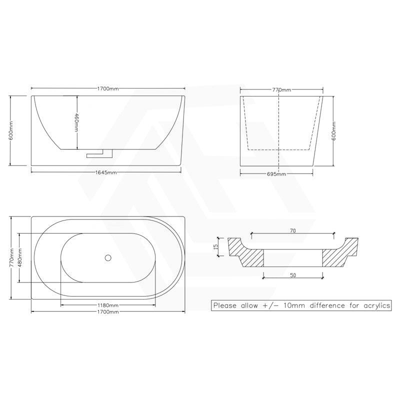 Acrylic Left/Right Corner Bathtub Overflow Available 1300/1400/1500/1700mm - Gloss/Matt White