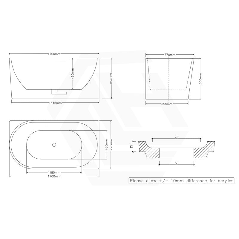Acrylic Left/Right Corner Bathtub Overflow Available 1300/1400/1500/1700mm - Gloss/Matt White