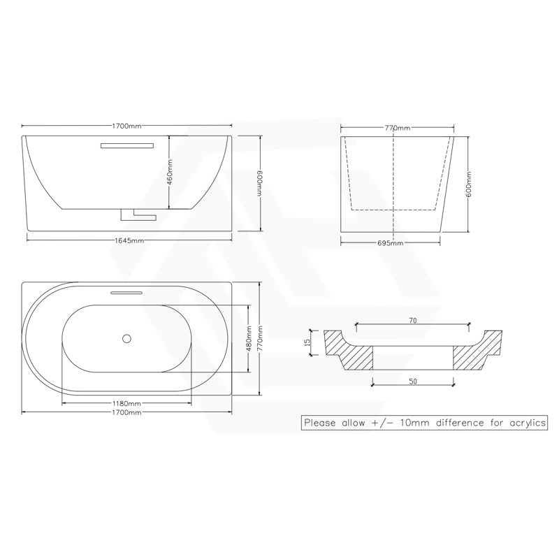 1300/1400/1485/1680mm Left / Right Corner Bathtub Acrylic Gloss / Matt White Overflow Available