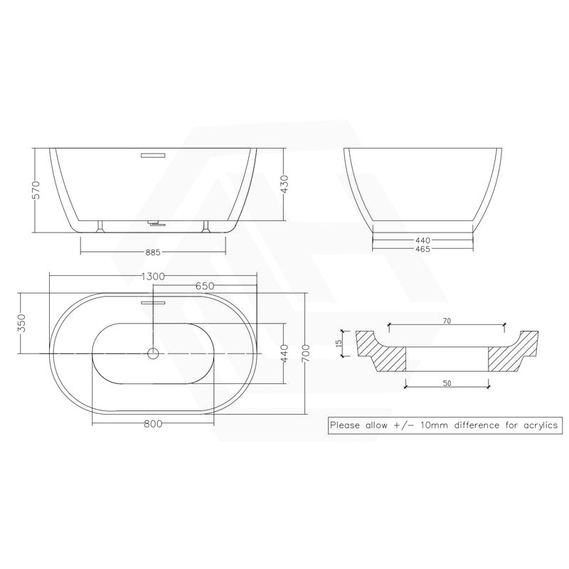 1300/1400/1530/1690mm Moah Oval Freestanding Bathtub Acrylic Overflow & Variant Colour Available