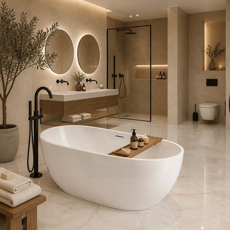 Moah Oval Freestanding Bathtub Acrylic Overflow 1300/1400/1500/1690mm - Variant Colour Available