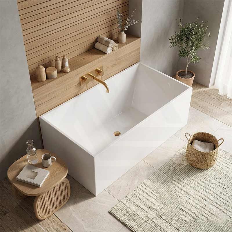 Rectangular Japanese Soaking Multi-Fit Corner Back to Wall Freestanding Bathtub NO Overflow 1000/1100mm - Gloss White