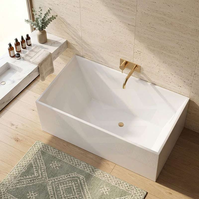 Rectangular Japanese Soaking Multi-Fit Corner Back to Wall Freestanding Bathtub NO Overflow 1000/1100mm - Gloss White