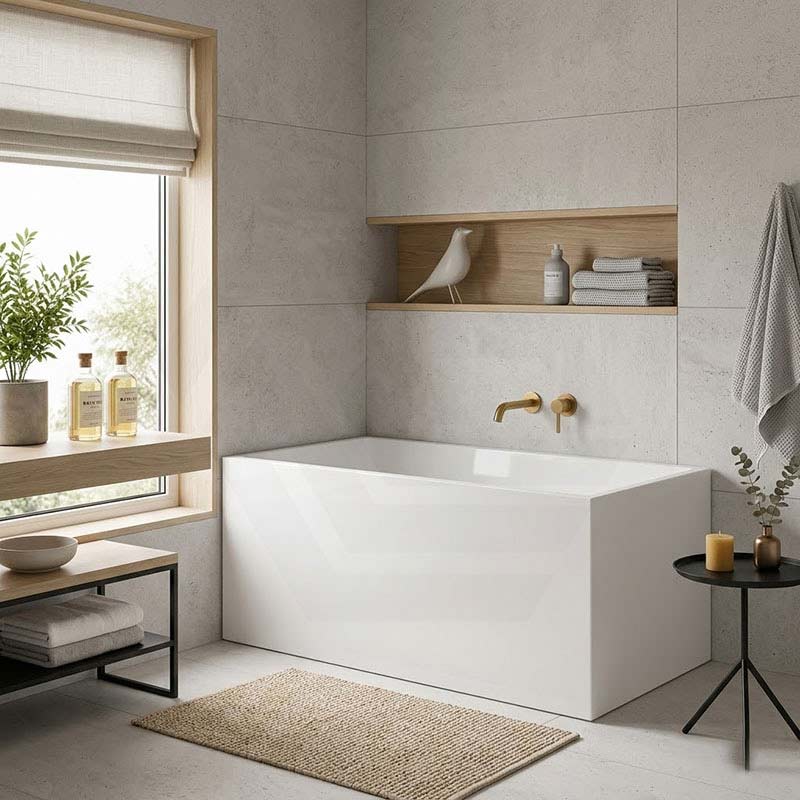 Rectangular Japanese Soaking Multi-Fit Corner Back to Wall Freestanding Bathtub NO Overflow 1000/1100mm - Gloss White
