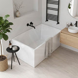 Rectangular Japanese Soaking Multi-Fit Corner Back to Wall Freestanding Bathtub NO Overflow 1000/1100mm - Gloss White