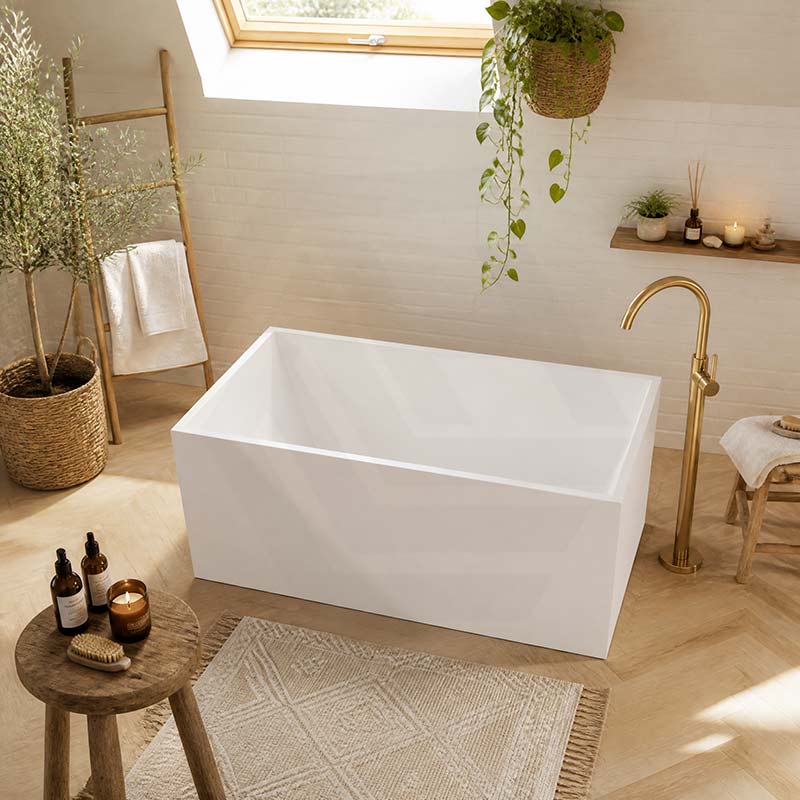 Rectangular Japanese Soaking Multi-Fit Corner Back to Wall Freestanding Bathtub NO Overflow 1000/1100mm - Gloss White