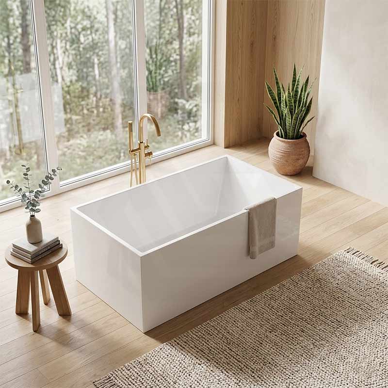 Rectangular Japanese Soaking Multi-Fit Corner Back to Wall Freestanding Bathtub NO Overflow 1000/1100mm - Gloss White