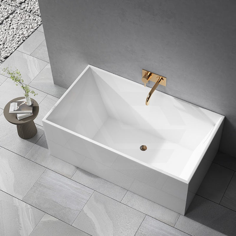 1000/1100mm Rectangular Gloss White Japanese Soaking Multi-Fit Corner Back to Wall Freestanding Bathtub NO Overflow