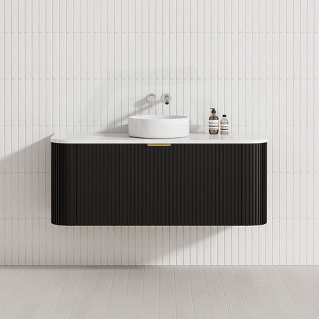 RIO 600-1800mm Bathroom Linear Surface Vanity Wall Hung Single/Double Bowl Plywood Black Cabinet ONLY & Vanity Top Available