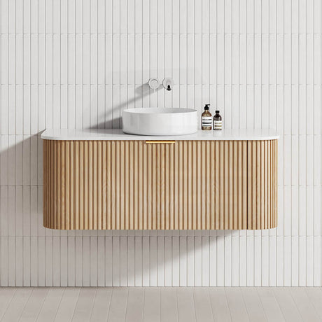 RIO 600-1500mm Bathroom Linear Surface Vanity Wall Hung Single/Double Bowl Plywood Timber Oak Cabinet ONLY & Stone Top Available