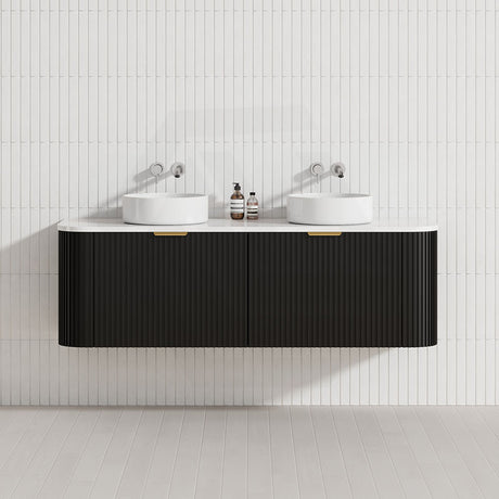 RIO 600-1800mm Bathroom Linear Surface Vanity Wall Hung Single/Double Bowl Plywood Black Cabinet ONLY & Vanity Top Available