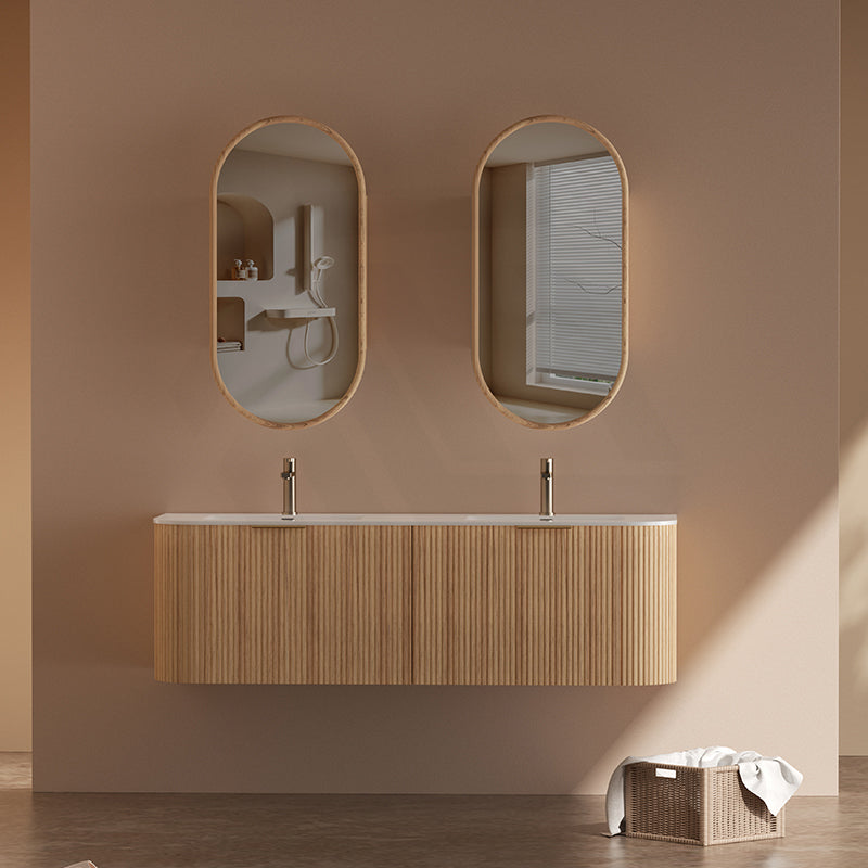 RIO 600-1500mm Bathroom Linear Surface Vanity Wall Hung Single/Double Bowl Plywood Timber Oak Cabinet ONLY & Stone Top Available