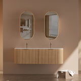 RIO 600-1500mm Bathroom Linear Surface Vanity Wall Hung Single/Double Bowl Plywood Timber Oak Cabinet ONLY & Stone Top Available