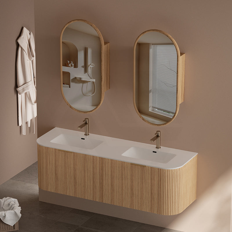 RIO 600-1500mm Bathroom Linear Surface Vanity Wall Hung Single/Double Bowl Plywood Timber Oak Cabinet ONLY & Stone Top Available
