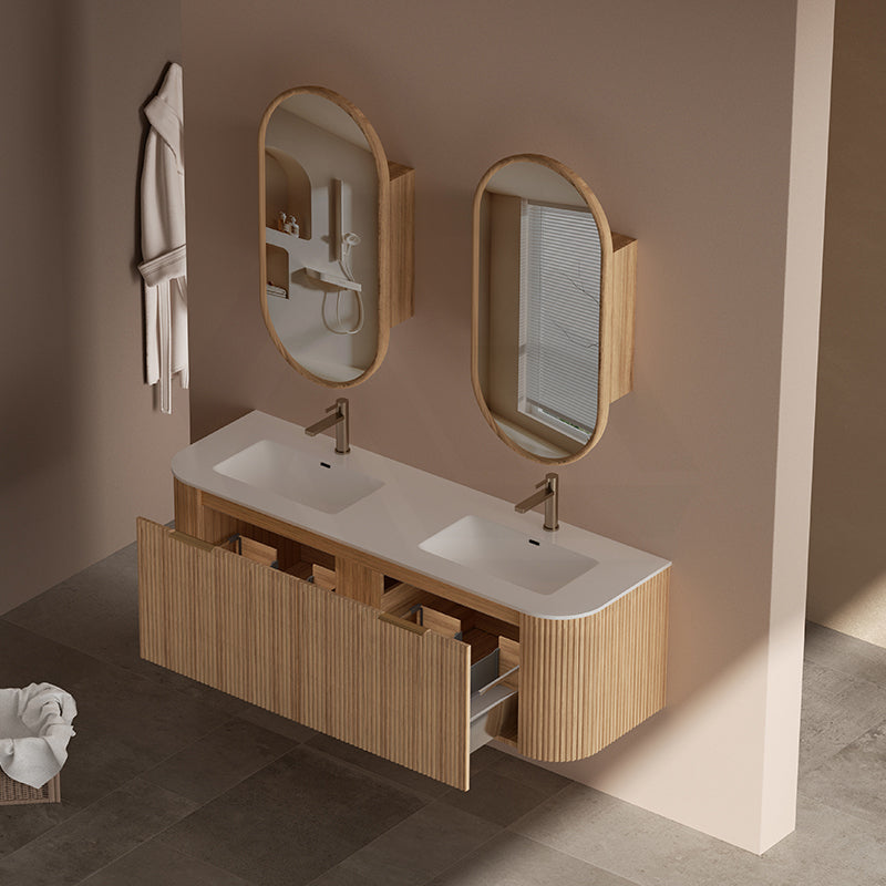 RIO 600-1500mm Bathroom Linear Surface Vanity Wall Hung Single/Double Bowl Plywood Timber Oak Cabinet ONLY & Stone Top Available