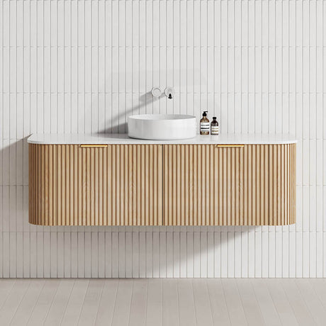 RIO 600-1500mm Bathroom Linear Surface Vanity Wall Hung Single/Double Bowl Plywood Timber Oak Cabinet ONLY & Stone Top Available