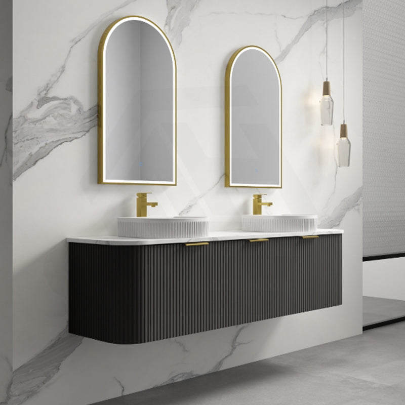 RIO 600-1800mm Bathroom Linear Surface Vanity Wall Hung Single/Double Bowl Plywood Black Cabinet ONLY & Stone Top Available
