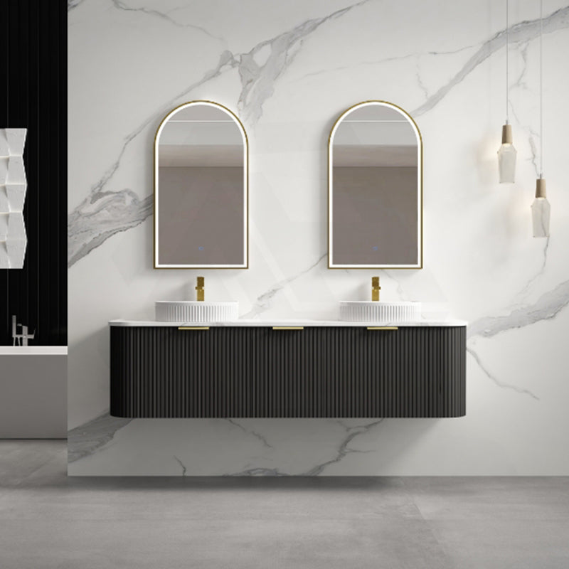 RIO 600-1800mm Bathroom Linear Surface Vanity Wall Hung Single/Double Bowl Plywood Black Cabinet ONLY & Stone Top Available