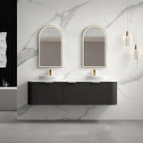 RIO 600-1800mm Bathroom Linear Surface Vanity Wall Hung Single/Double Bowl Plywood Black Cabinet ONLY & Stone Top Available