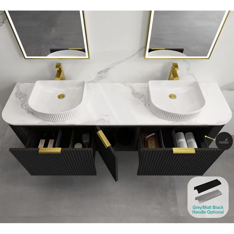 RIO 600-1800mm Bathroom Linear Surface Vanity Wall Hung Single/Double Bowl Plywood Black Cabinet ONLY & Stone Top Available