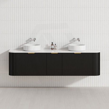 RIO 600-1800mm Bathroom Linear Surface Vanity Wall Hung Single/Double Bowl Plywood Black Cabinet ONLY & Vanity Top Available
