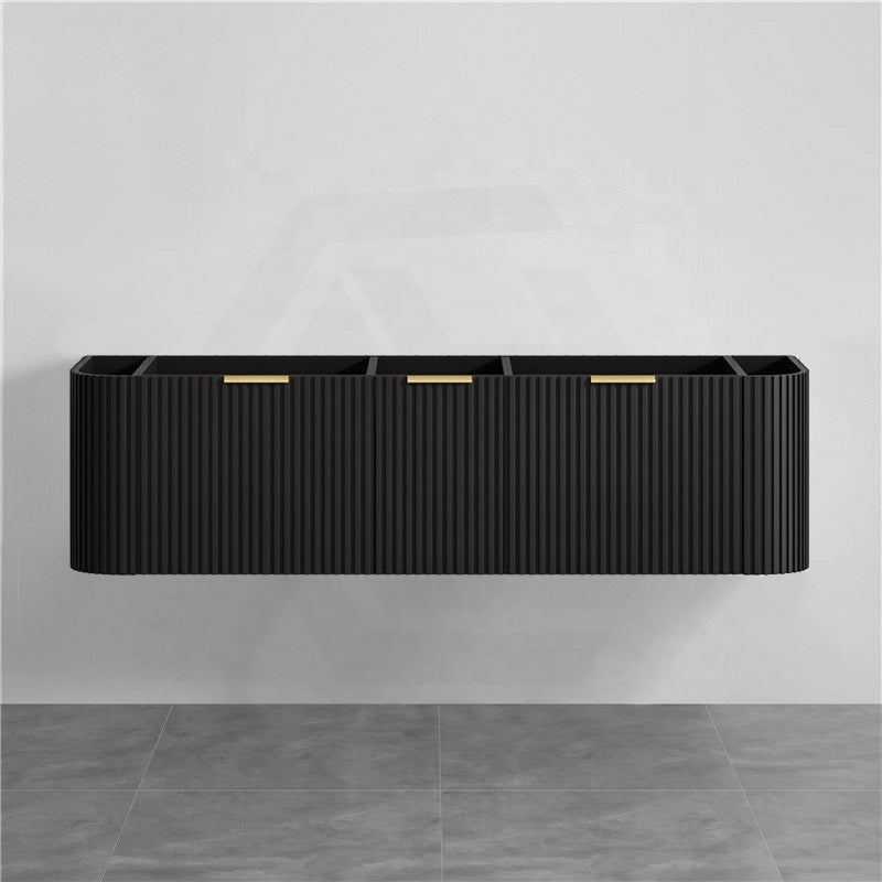 RIO 600-1800mm Bathroom Linear Surface Vanity Wall Hung Single/Double Bowl Plywood Black Cabinet ONLY & Stone Top Available