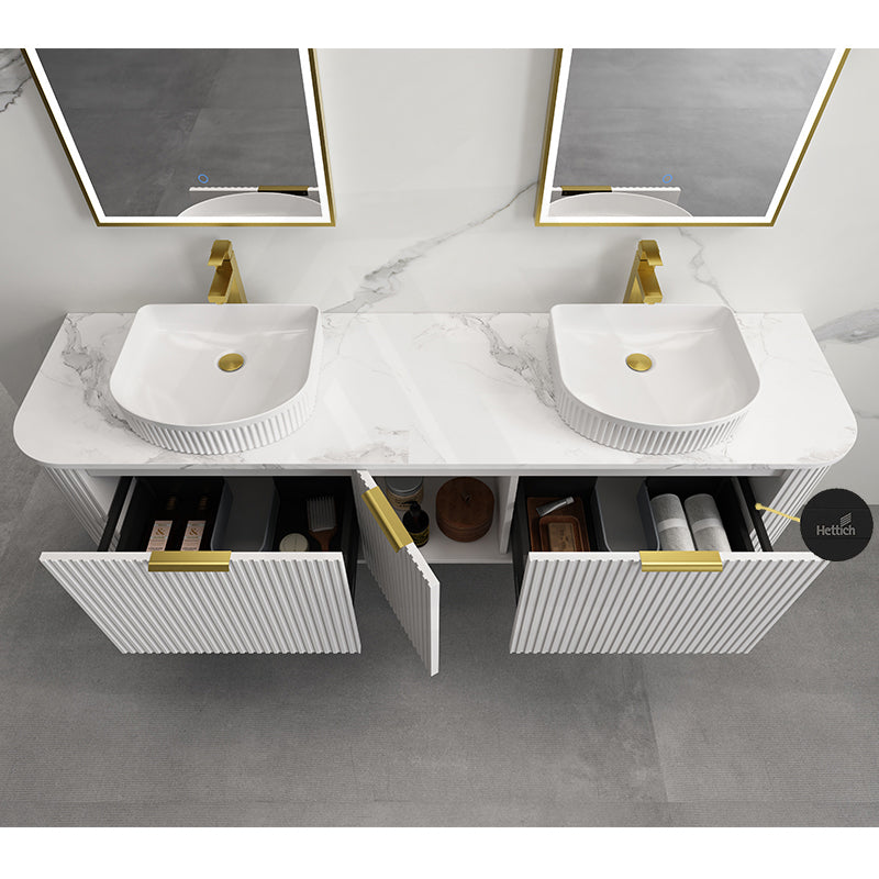 RIO 600-1800mm Bathroom Linear Surface Vanity Wall Hung Single/Double Bowls Plywood White Cabinet ONLY & Stone Top Available