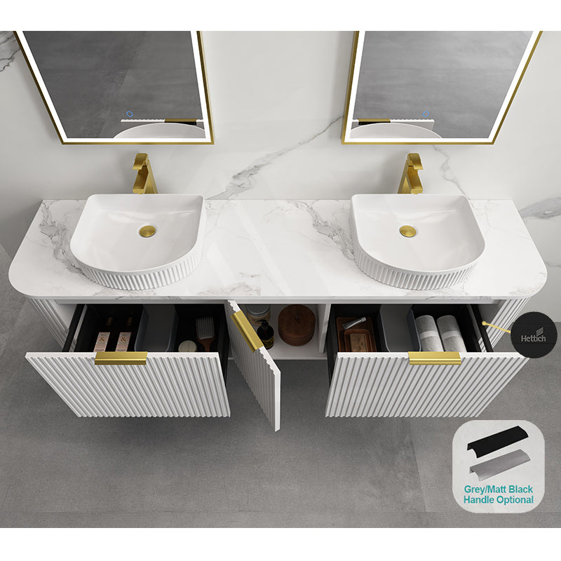 RIO 600-1800mm Bathroom Linear Surface Vanity Wall Hung Single/Double Bowls Plywood White Cabinet ONLY & Stone Top Available