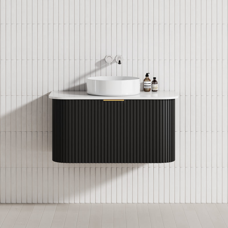 Rio 750/900/1200/1500Mm Bathroom Linear Surface Vanity Wall Hung Single/Double Drawer Plywood Black